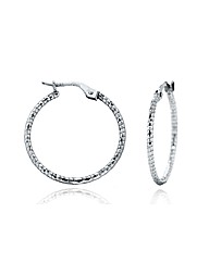 9ct White Gold Patterned Creole Earring