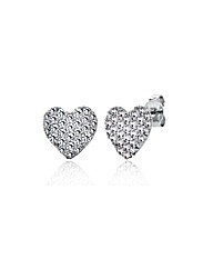9ct White Gold CZ Heart Stud Earrings