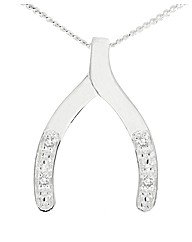 Silver Diamond Set Wishbone Pendant