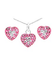 Silver Pink White Crystal Jewellery Set