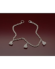 Sterling Silver 3 cz Heart Bracelet
