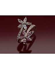 Sterling Silver cz Two Flower Ring