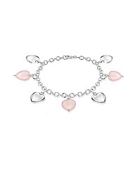 Sterling Silver & Rose Qtz Heart Brac