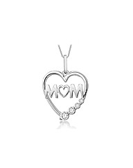 Sterling Silver cz Mum Heart Necklace