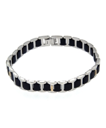 Gents Interlink Black and Steel Bracelet
