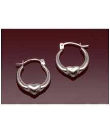 9ct White Mini Heart Creole Earrings