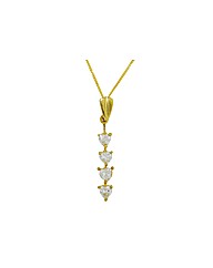 9ct Gold and cz Four Heart Drop Necklace