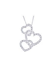 Sterling Silver Triple cz Heart Necklace
