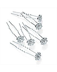 6pc Silver Crystal Hair Pin