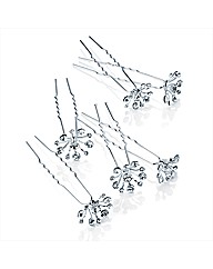 6pc Silver Crystal Hair Pin