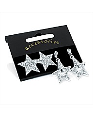2 Pairs Silver Coloured Star Earrings