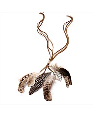 2 Row Brown Feather Cord Necklace