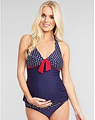 Marine Spot Halter Maternity Tankini Set