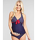 Marine Spot Halter Maternity Tankini Set