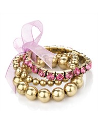 3 Pc Gold Coloured Pink Bracelet Set