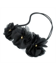 3 Flower Black Elastic Headwrap