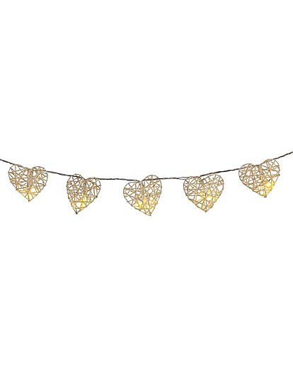 Rattan Hearts String Lights - Set of 20 J D Williams