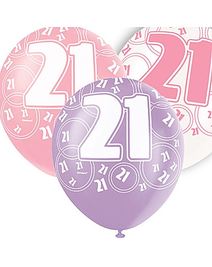 Glitz 12" Birthday Balloons Age 21 x 6 Glitz 12" Birthday Balloons Age 21 x 6