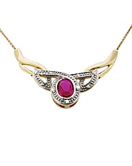 9ct YG Diamond and Ruby Necklace