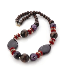 Purple Wood Tone Bead Necklace