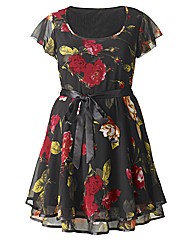 AX Paris Rose Print Frill Sleeve Dress